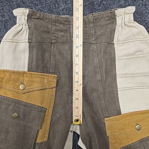Oli & Hali Patchwork Paperbag Cargo Pants M Boho Utility Earthy Mineral Wash - Picture 11 of 16